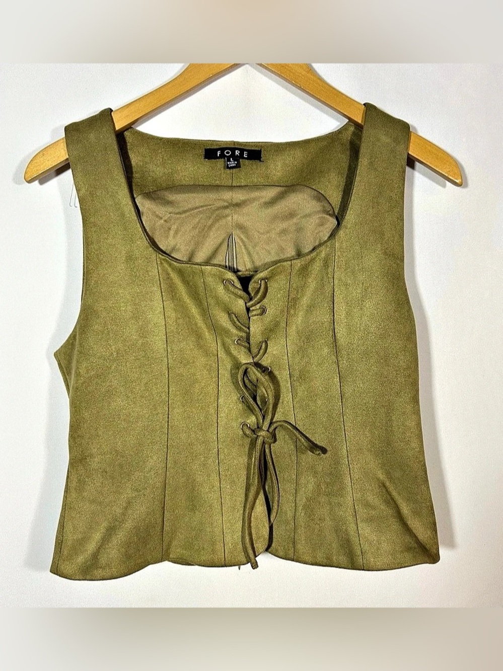 Fore Large Corset Faux Suede Cottagecore Renaissance Tan Green Lined